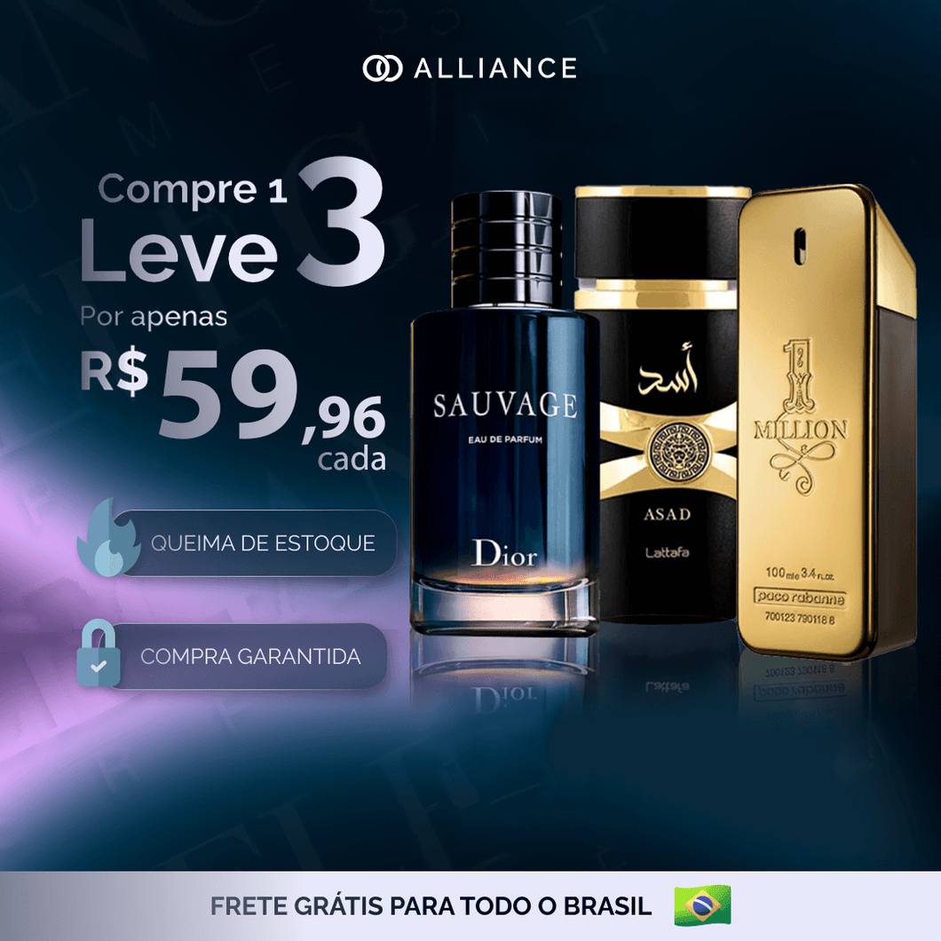 Kit 3 Perfumes Importados - Árabe Lattafa ASAD + 1 Million + Sauvage (100ml) - [JANEIRO BLACK]